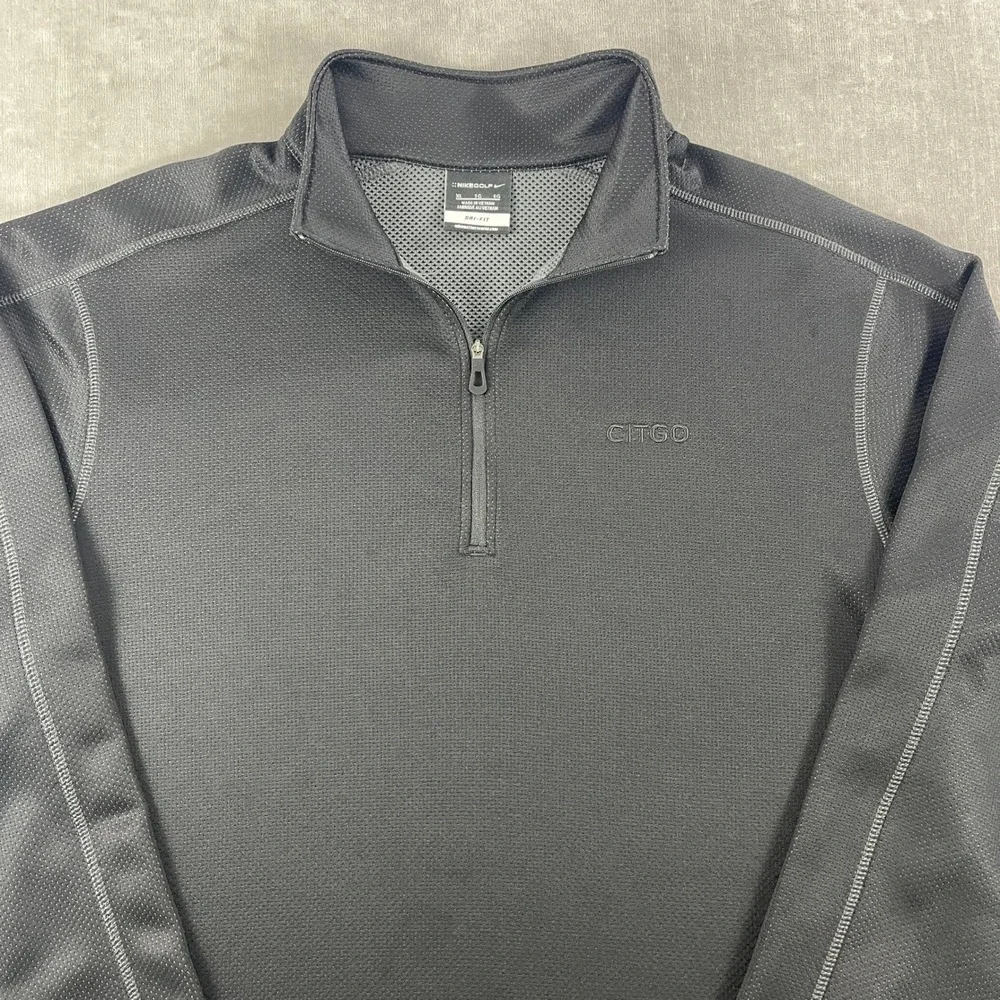 Nike Mens XL Black 1/4 Zip Pullover Dri-FIT‎ Golf CITGO Logo Top